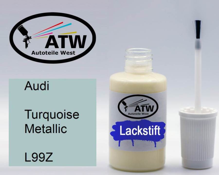 Audi, Turquoise Metallic, L99Z: 20ml Lackstift, von ATW Autoteile West.